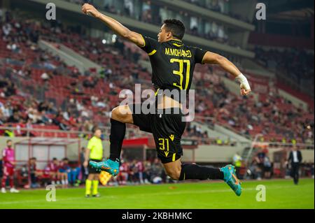 Atene, Lombardia, Grecia. 3rd Nov 2022. MOSTAFA MOHAMED del FC Nantes festeggia dopo aver segnato un gol durante la partita di gruppo G della UEFA Europa League tra Olympiacos FC e FC Nantes allo stadio Karaiskakis il 3 novembre 2022 ad Atene, in Grecia. (Credit Image: © Stefanos Kyriazis/ZUMA Press Wire) Foto Stock