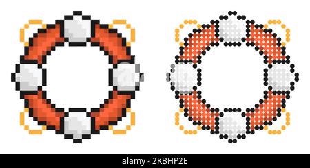 Icona pixel. Anello di sicurezza. Attrezzature per il salvataggio dell'annegamento. Semplice vettore di gioco retrò isolato su sfondo bianco Illustrazione Vettoriale