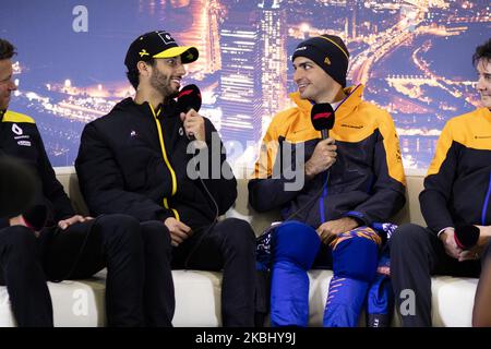 RICCIARDO Daniel (aus), Renault F1 Team RS20, portrait and SAINZ Carlos (spa), McLaren Renault F1 MCL35, portrait during the Formula 1 Winter Tests at Circuit de Barcelona - Catalunya on February 26, 2020 in Barcelona, Spain. (Photo by Xavier Bonilla/NurPhoto) Stock Photo