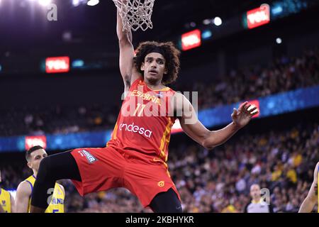 Sebastian Saiz in azione durante il gioco durante il FIBA EuroBasket Qualifiers Group Phase Group Una partita tra la Romania e la Spagna, a Cluj Napoca, Romania, il 20 febbraio 2020. (Foto di Alex Nicodim/NurPhoto) Foto Stock