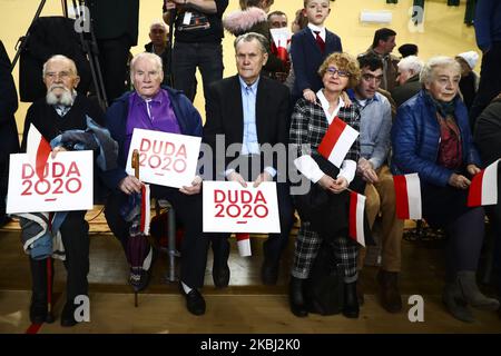 President Andrzej Duda's supporters attend a meeting with the president in Rabka-Zdroj, a small town in Lesser Poland Voivodeship, during his re-election campaign. Rabka-Zdroj, Poland on 27th February, 2020. The candidate has full support of the ruling Law and Justice (PiS) party. (Photo by Beata Zawrzel/NurPhoto) Stock Photo