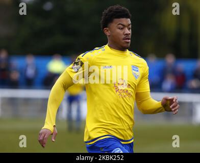 Decarrey Sheriff di Concord Rangers in azione durante il Vanarama National League South Match tra Concord Rangers e Tonbridge Angels a Thames Road, Canvey Island, il 14 marzo 2020. (Foto di Action Foto Sport/NurPhoto) Foto Stock