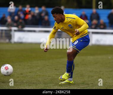 Decarrey Sheriff di Concord Rangers in azione durante il Vanarama National League South Match tra Concord Rangers e Tonbridge Angels a Thames Road, Canvey Island, il 14 marzo 2020. (Foto di Action Foto Sport/NurPhoto) Foto Stock