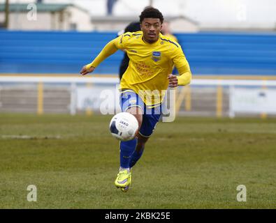 Decarrey Sheriff di Concord Rangers in azione durante il Vanarama National League South Match tra Concord Rangers e Tonbridge Angels a Thames Road, Canvey Island, il 14 marzo 2020. (Foto di Action Foto Sport/NurPhoto) Foto Stock