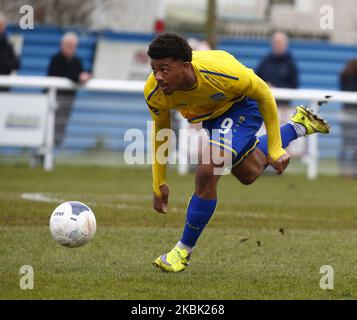 Decarrey Sheriff di Concord Rangers in azione durante il Vanarama National League South Match tra Concord Rangers e Tonbridge Angels a Thames Road, Canvey Island, il 14 marzo 2020. (Foto di Action Foto Sport/NurPhoto) Foto Stock