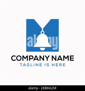 Letter M Cowbell Logo Concept With Hanging Bell Symbol Vector Template Stock Vector