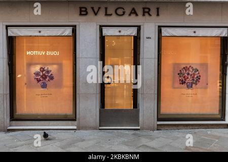 The Bulgari Store in Venice, Italy on March 21, 2020 close to S.Mark square. All the major high fashion brand stores in Venice around S.Mark square are closed due to the Coronavirus Emergency. (Photo by Giacomo Cosua/NurPhoto) Stock Photo