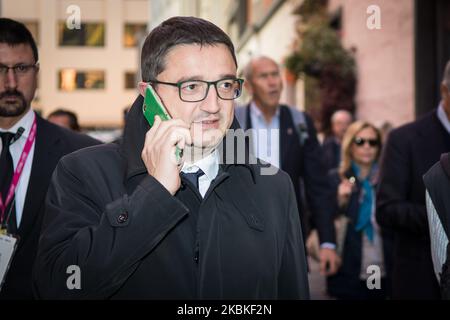 Maurizio Fugatti partecipa alla seconda edizione del 'Festival dello Sport' di Trento il Festival dello Sport' di Trento, Italia, il 11 ottobre 2019. Dal 10 al 13 ottobre 2019 la seconda edizione del Festival dello Sport, che avrà una dimensione nazionale ed internazionale, grazie al calibro degli ospiti attesi e ai temi trattati. Gli organizzatori sono il primo quotidiano italiano di sport, la Gazzetta dello Sport, e il Trentino. (Foto di massimo Bertolini/NurPhoto) Foto Stock