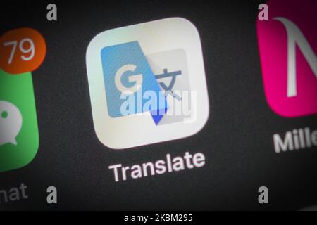 L'applicazione Google Translate è visto su un iPhone 11 Pro Max in questa foto illustrazione a Varsavia, Polonia il 4 aprile 2020. (Foto Illustrazione di Jaap Arriens/NurPhoto) Foto Stock