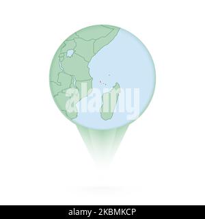 Comoros map, stylish location icon with Comoros map and flag. Green pin icon. Stock Vector