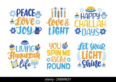 Happy Hanukkah biglietto di auguri modelli set di design Illustrazione Vettoriale