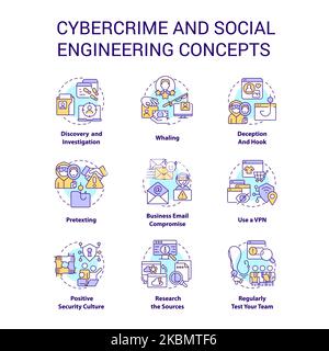Tipi di attacchi di cybercrimine che hanno fatto salire la schermata dell'app mobile Illustrazione Vettoriale