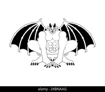 Gargoyle isolato. Carattere demonico di pietra, mostro. Fantastico oggetto architettonico. Illustrazione Vettoriale