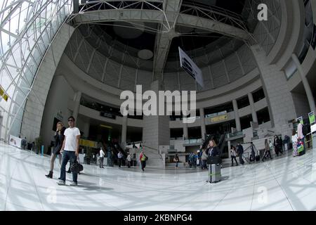 Vista dell'aeroporto di Humberto Delgado, chiamato anche aeroporto di Lisbona, a Lisbona, Portogallo, il 18 aprile 2014. È il più grande aeroporto del Portogallo e uno dei più grandi del sud Europa, e funge da hub DI TAP Air Portugal. (Foto di Oscar Gonzalez/NurPhoto) Foto Stock