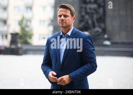 Il sindaco di Varsavia Rafal Trzaskowski è un nuovo candidato del principale partito di opposizione alle elezioni presidenziali dopo che il candidato della Coalizione Civica Malgorzata Kidawa-Blonska ha terminato la sua presidenza. In questa foto Rafal Trzaskowski partecipa a una conferenza stampa presso il Museo Polino di storia degli ebrei polacchi il 2nd settembre 2019 a Varsavia, Polonia. (Foto di Beata Zawrzel/NurPhoto) Foto Stock