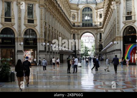 General view of Galleria Vittorio Emanuele in Milan on May 22, 2020 in Milan, Italy. Restaurants, bars, cafes, hairdressers and other shops have reopened, subject to social distancing measures, after more than two months of a nationwide lockdown meant to curb the spread of Covid-19 (Photo by Mairo Cinquetti/NurPhoto) Stock Photo