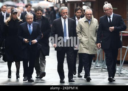 Il Presidente della FIA Jean Todt, l'Amministratore Delegato del Gruppo Formula uno Chase Carey e l'Amministratore Delegato del Gruppo Formula uno Ross Brawn arrivano ai funerali di Niki Lauda nella cattedrale di Santo Stefano a Vienna, in Austria, il 29 maggio 2019. (Foto di Jakub Porzycki/NurPhoto) Foto Stock