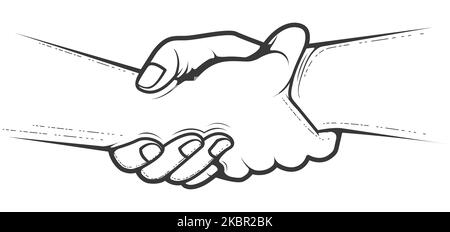 Two hands holding wrist of each other, strong grip, letterbox style handshake, vector Stock Vector