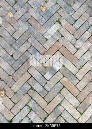 pavimentatori in mattoni posati in un motivo a spina di pesce, sfondo Foto Stock