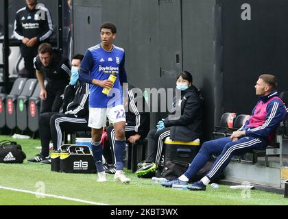 Jude Bellingham della città di Birmingham dopo essere stato sostituito durante la partita del campionato Sky Bet tra Fulham e Birmingham City al Craven Cottage, Londra, sabato 4th luglio 2020. (Foto di Jacques Feeney/MI News/NurPhoto) Foto Stock