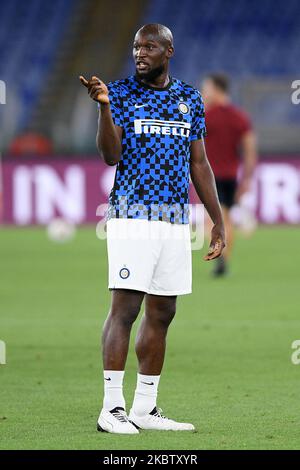 Romelu Lukaku del FC Internazionale gests durante la Serie Un match tra Roma e FC Internazionale allo Stadio Olimpico di Roma il 19 luglio 2020. (Foto di Giuseppe Maffia/NurPhoto) Foto Stock