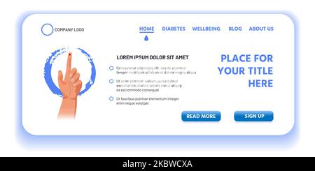 Diabetes. Medical company landing page, app. Patient information Stock Vector