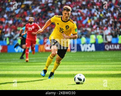 Thomas Meunier del Belgio durante la partita della Coppa del mondo FIFA Belgio contro Tunisia allo stadio Spartak di Mosca, Russia, il 23 giugno 2018. (Foto di Ulrik Pedersen/NurPhoto) Foto Stock