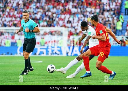 Marcus Rashford, inglese, spara in gol durante la partita di Coppa del mondo FIFA Inghilterra contro Belgio allo stadio di Kaliningrad, Kaliningrad, Russia, il 28 giugno 2018. (Foto di Ulrik Pedersen/NurPhoto) Foto Stock