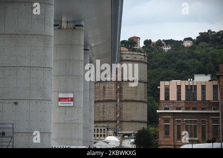 Veduta generale del nuovo ponte Genova-San Giorgio progettato dall'architetto Renzo piano (ex Ponte Morandi) prima dell'inaugurazione ufficiale da parte del capo dello stato italiano Sergio Mattarella, a Genova, Italia , il 3 agosto 2020.(Foto di Andrea Diodati/NurPhoto) Foto Stock