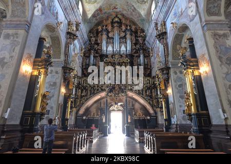 Una vista dell'organo nella Basilica dell'Annunciazione della Beata Vergine Maria a Lezajsk. Il 3rd agosto 2020, a Lezajsk, Voivodato subcarpatico, Polonia. (Foto di Artur Widak/NurPhoto) Foto Stock