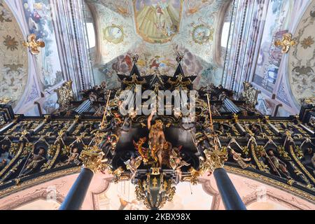 Una vista dell'organo nella Basilica dell'Annunciazione della Beata Vergine Maria a Lezajsk. Il 3rd agosto 2020, a Lezajsk, Voivodato subcarpatico, Polonia. (Foto di Artur Widak/NurPhoto) Foto Stock