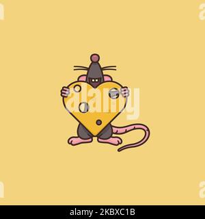 Buon mouse cartoon che tiene il cuore di illustrazione vettore formaggio per la Giornata svizzera del formaggio il 2 gennaio Illustrazione Vettoriale