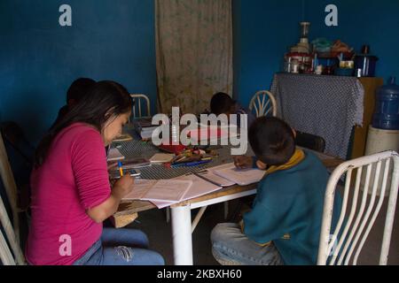 Uno studente prende lezioni virtuali e attraverso i diversi canali televisivi il 24 agosto 2020 a Città del Messico, Messico, durante il nuovo anno scolastico 2020-2021 iniziato in Messico a causa della presenza del coronavirus. Alcuni stati si trovano di fronte all’inizio del nuovo anno scolastico tra povertà e ritardo tecnologico. Le classi faccia a faccia riprenderanno fino a quando il semaforo epidemiologico non diventerà verde. Quando gli studenti torneranno nelle aule, sarà in modo scaglionato per diagnosticare i loro progressi durante il periodo delle classi a distanza, ha detto il Segretario di Educazione Esteban Moctezuma. (Foto di Martin Foto Stock