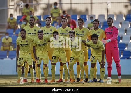 Villarreal line up (L-R) Vicente Iborra, Copete, Pau Torres, Gerard Moreno, Dani Parejo, Sergio Asenjo, Jaume Costa, Alberto Moreno, Ruben pena, Alejandro Baena, Takefusa Kubo di Villarreal durante la partita amichevole pre-stagione tra Villarreal CF e Tenerife alla Pinatar Arena il 25 agosto 2020 a Murcia, Spagna. (Foto di Jose Breton/Pics Action/NurPhoto) Foto Stock