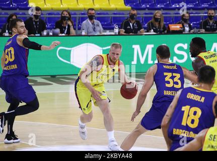 Haukur Palsson durante la partita tra il FC Barcelona e Morabanc Andorra, corrispondente alla finale della Catalan Basketball League, giocata al Palau Blaugrana, il 06th settembre 2020, a Barcellona, Spagna. (Foto di Joan Valls/Urbanandsport /NurPhoto) Foto Stock