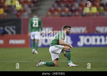 Stuart Dallas dell'Irlanda del Nord durante la partita della UEFA Nations League 2021 tra la Romania e l'Irlanda del Nord all'Arena Nationala, a Bucarest, Romania, il 4 settembre 2020. (Foto di Alex Nicodim/NurPhoto) Foto Stock