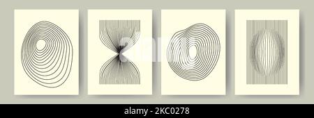 Set di composizioni geometriche artistiche minimaliste estetiche. Poster vintage line wave. Illustrazione vettoriale Illustrazione Vettoriale