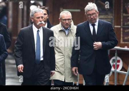 Chase Carey, Stefano Domenicali e Ross Brawn, amministratore delegato del Gruppo Formula uno, arrivano ai funerali di Niki Lauda nella cattedrale di Santo Stefano a Vienna, Austria, il 29 maggio 2019 (Foto di Jakub Porzycki/NurPhoto) Foto Stock