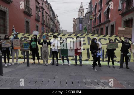 Membri del gruppo internazionale venerdì per il futuro, ha dimostrato con striscioni e spettacoli fuori dal Palazzo Nazionale prima e dopo il messaggio che il presidente del Messico, Andrés Manuel López Obrador, dirige ogni mattina. La mobilitazione si è svolta nell'ambito della Giornata mondiale d'azione per il clima. Il venerdì per il futuro è un movimento che si manifesta per chiedere ai governi nazionali e internazionali di intraprendere azioni urgenti per evitare una catastrofe ambientale derivante dal cambiamento climatico. L'organizzazione ha guadagnato slancio quando l'attivista svedese Greta Thunberg ha iniziato a dimostrare a fr Foto Stock