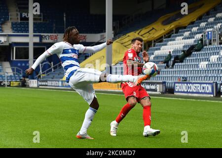 Osman Kakay e Marvin Johnson in azione durante la partita del Campionato Sky Bet tra Queens Park Rangers e Middlesbrough allo Stadio Kiyan Prince Foundation il 26 settembre 2020 a Londra, Inghilterra. (Foto di MI News/NurPhoto) Foto Stock