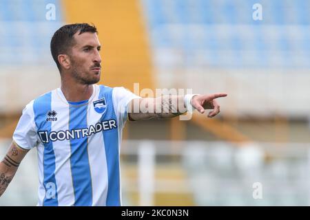 Il centrocampista Mirko Valdifiori di Delfino Pescara reagisce durante la partita tra Pescara e Chievo verona del campionato Serie B il 26 settembre 2020 a Pescara, Abruzzo (Foto di Federica Roselli/NurPhoto) Foto Stock