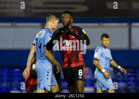 Jefferson Lerma di Bournemouth festeggia il primo gol dei suoi lati durante la partita del campionato Sky Bet tra Coventry City e Bournemouth a St Andrews, Birmingham, Inghilterra, il 2nd ottobre 2020. (Foto di Leila Coker/MI News/NurPhoto) Foto Stock