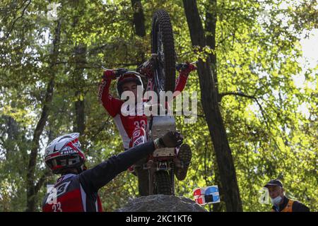 Jorge Casales del team di corse gas Factory (GAS gas / TrialGP) durante il Campionato del mondo di prova Hertz FIM (turno 4) sul circuito Moto Club Lazzate il 11 ottobre 2020 a Lazzate (MB), Italia (Foto di Massimiliano Ferraro/NurPhoto) Foto Stock