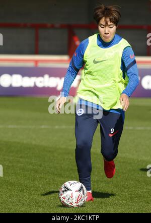 Guen min Lee di Brighton e Hove Albion WFC durante il warm-up pre-partita durante Barclays fa Women Super League partita tra le donne di Brighton e Hove Albion e Arsenal al People's Pension Stadium il 11 ottobre 2020 a Crawley, Inghilterra (Photo by Action Foto Sport/NurPhoto) Foto Stock