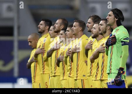 Romania prima undici Ciprian Tatarusanu, Alin Tosca, Mihai Balasa, Denis Alibec, Alexandru Maxim, Nicusor Bancu, Andrei Burca, Ciprian DEAC, Razvan Marin, Ionut Mitrita, Nicolae Stanciu durante la partita contro la Romania della UEFA Nations League di calcio a Ploiesti città 14 ottobre 2020. (Foto di Alex Nicodim/NurPhoto) Foto Stock