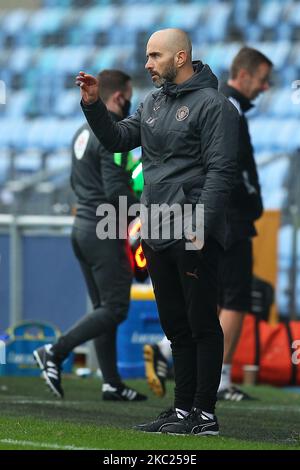 Enzo Maresca, manager della città, durante la partita della Premier League 2 tra Manchester City e Leicester City presso l'Academy Stadium di Manchester, Inghilterra, il 18th ottobre 2020. (Foto di Chris Donnelly/MI News/NurPhoto) Foto Stock