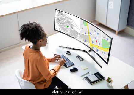 Mappa del terreno del tracciato catastre. Progetto di costruzione su computer Foto Stock