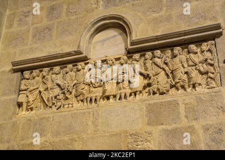 Sarcofagi romani dal 3rd °-4th ° secolo DC all'interno della basilica di Sant Feliu a Girona (Catalogna, Spagna) ESP: Sarcófagos romanos de los s.III-IV Foto Stock