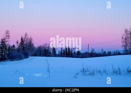 Inverno mattina nella campagna lettone nel mese di dicembre Foto Stock