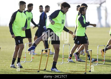 Jesus Vallejo durante la sessione di allenamento di Granada CF prima della partita della UEFA Europa League contro il PAOK FC il 28 ottobre 2020. (Foto di Álex Cámara/NurPhoto) Foto Stock